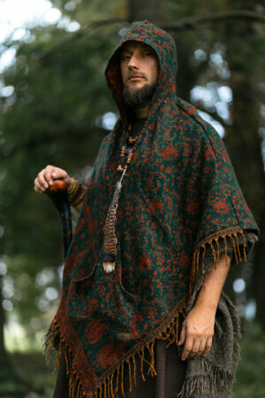 ponczo leśne zielone hippie etno