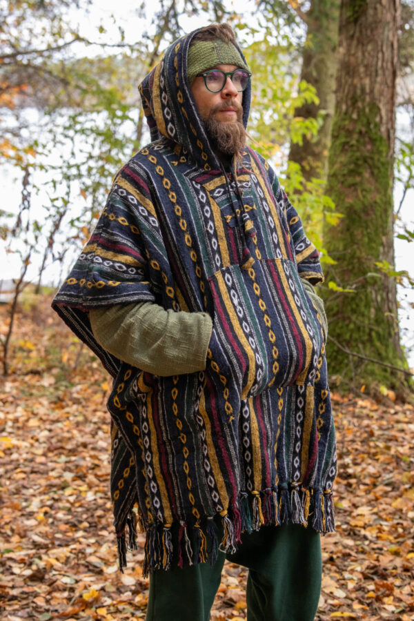 ponczo bawełniane z długim kapturem gheri ponczo nepalskie