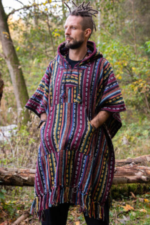 ponczo bawełniane z długim kapturem gheri ponczo nepalskie